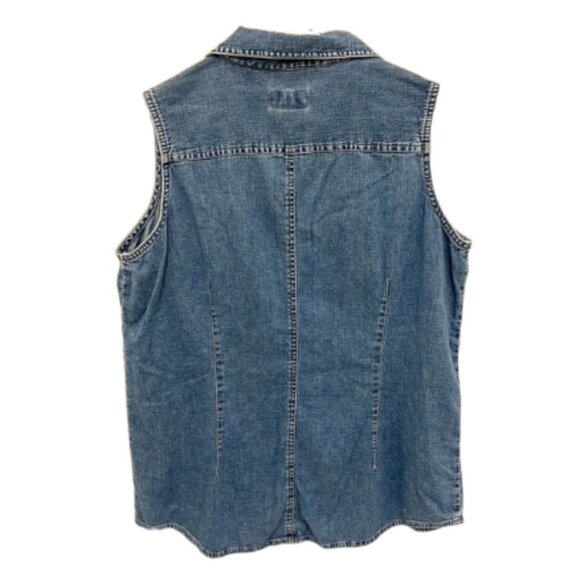1990s Vintage Denim Sleeveless Button Up Collared Shirt Women's Large - Picture 2 of 4